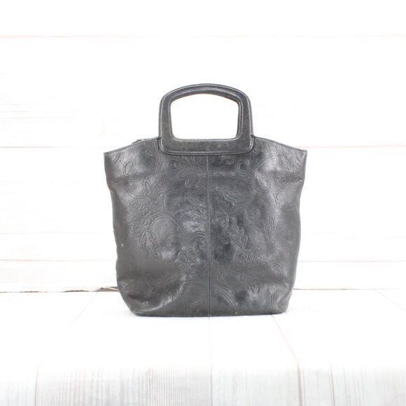 Fossil Rachel Black Leather Floral Snap Tooled Dual Handle Handbag - Picture 2 of 9